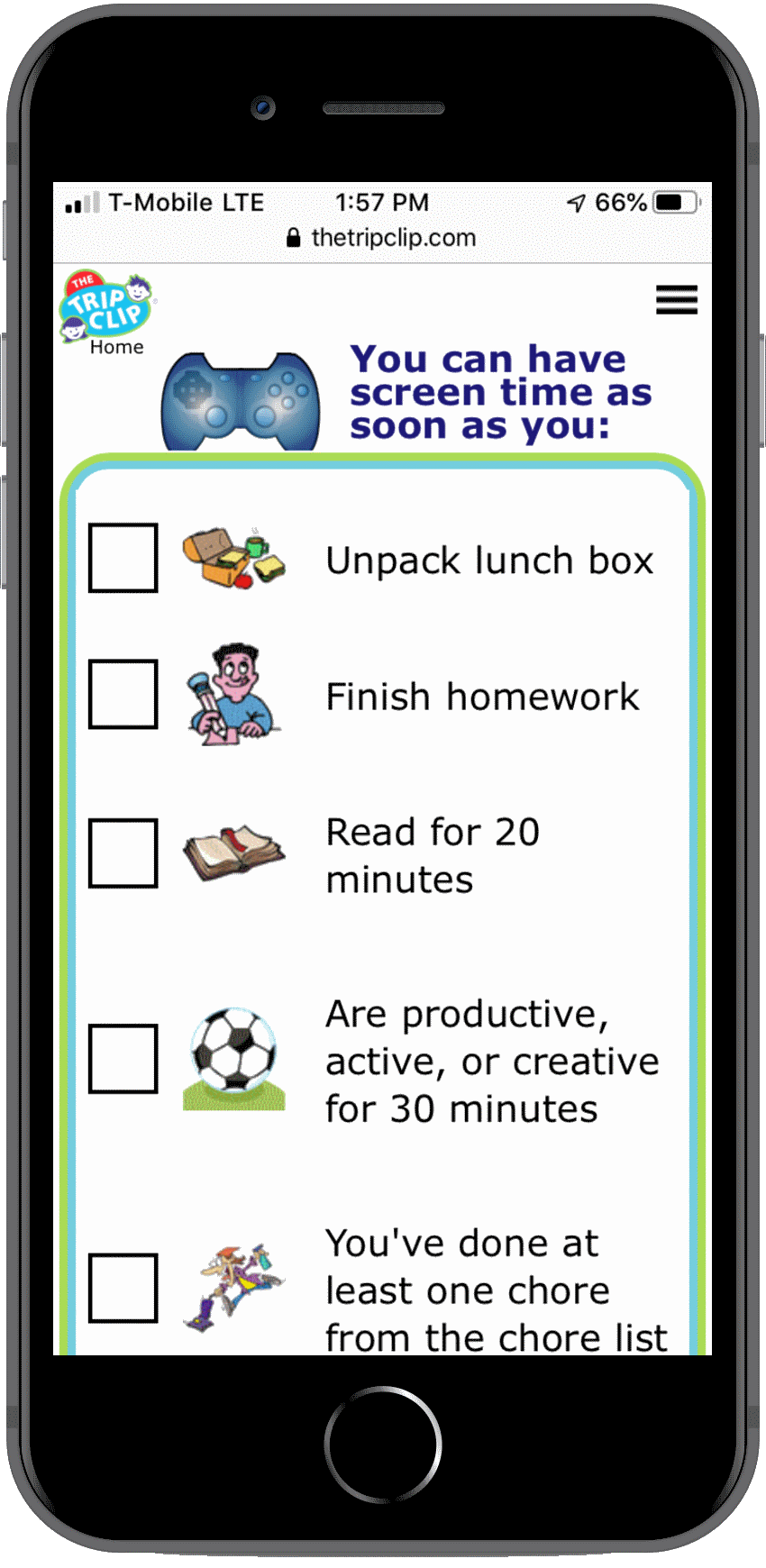 Picture checklist for after school screen time rules for kids